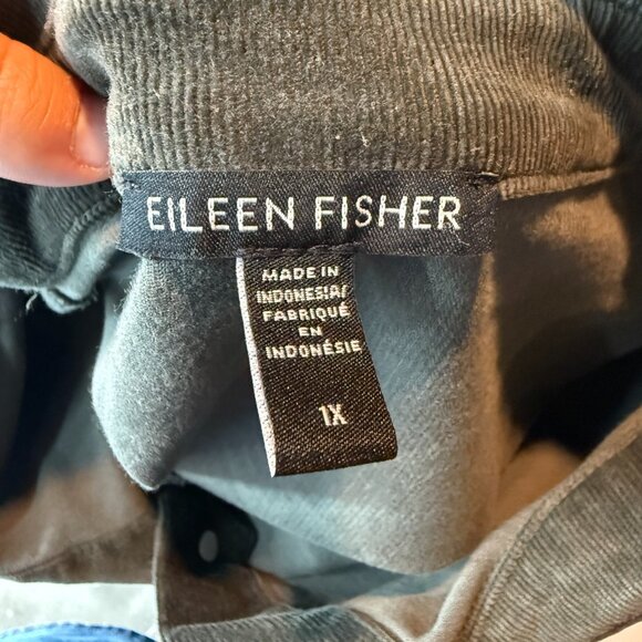 Eileen Fisher Women 1X Corduroy Shirt Jacket Green Soft Long Sleeve Ribbed Top - Picture 4 of 8